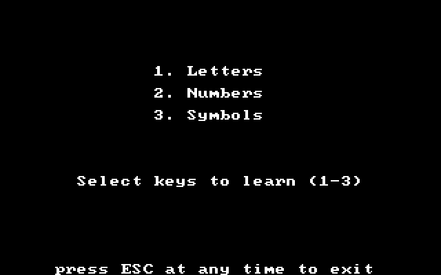 IBM Typing Tutor 1.00 - Menu